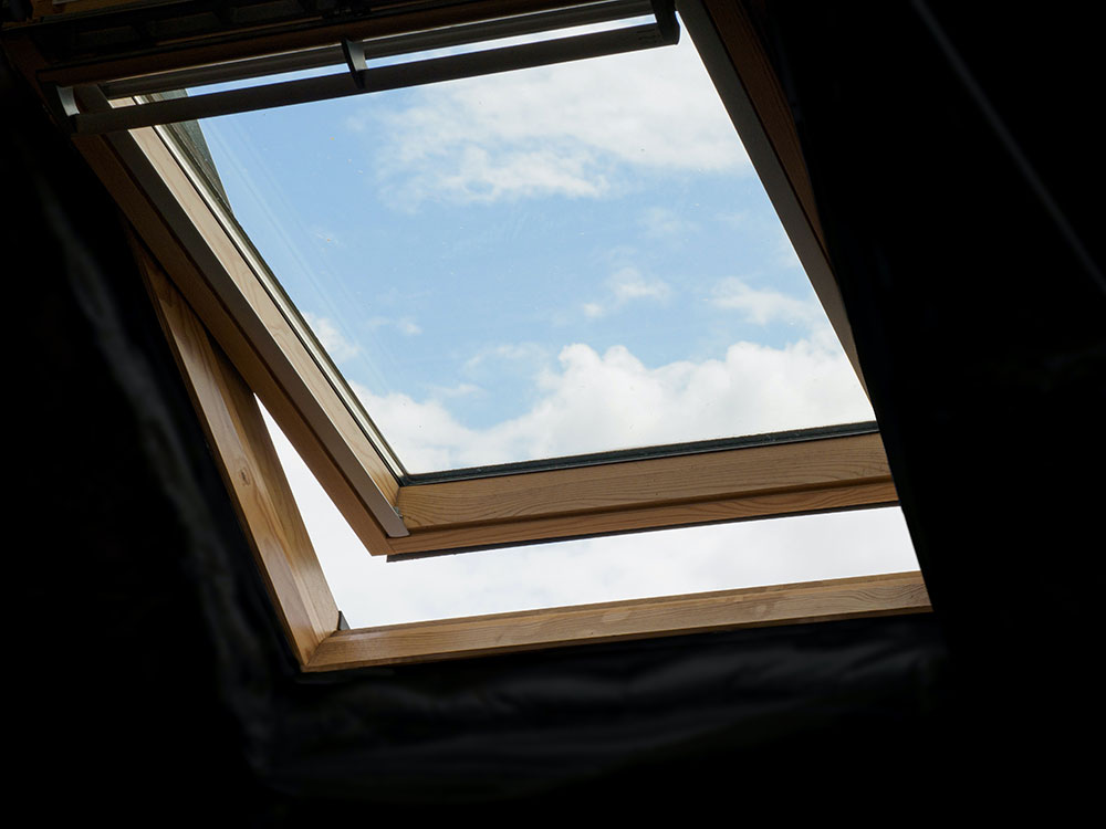 An open skylight in a house